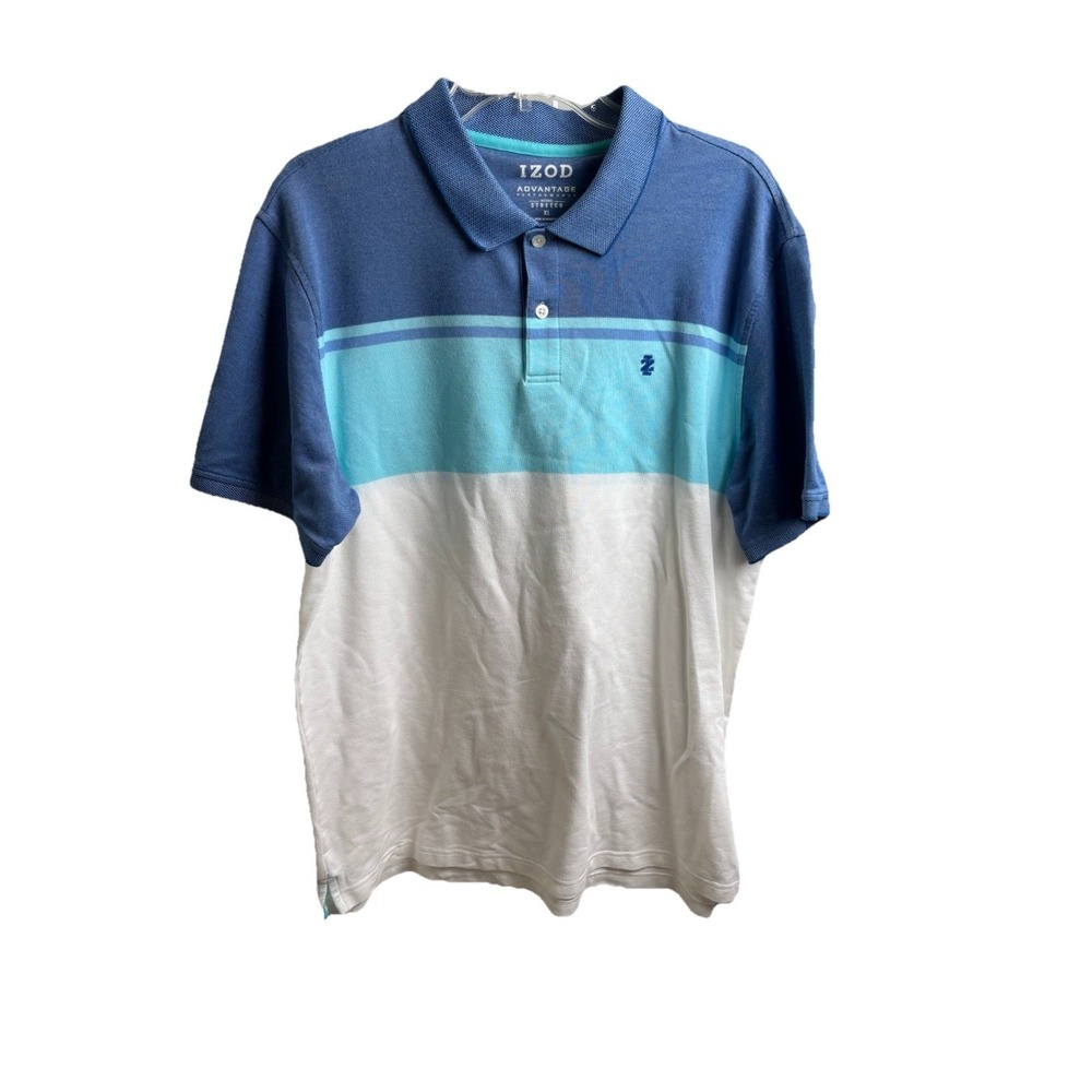 IZOD ADVANTAGE PERFORMANCE STRETCH MEN'S BLUE & White MEN'S POLO SHIRTS SIZE XL